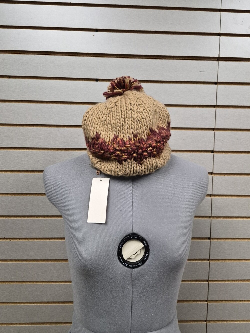 Pink/Burgundy Chunky Knit Pom Pom Beanie